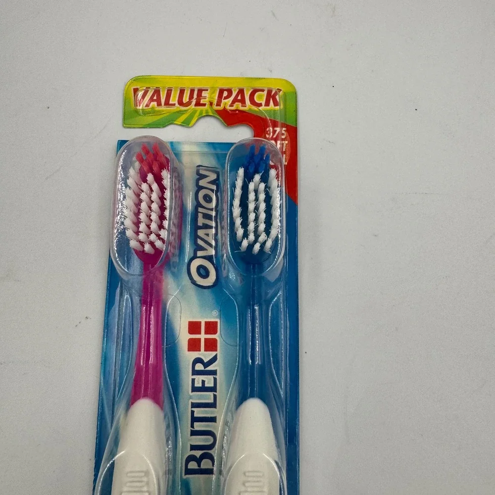 Butler Ovation Toothbrush 375 Soft Pink Blue Soft Full Value Pack 2ct NEW
